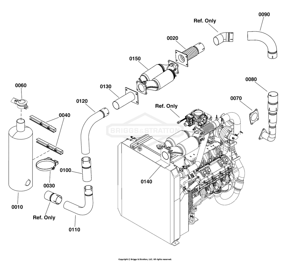Exhaust Group Diagram and Parts List for 080018-02  Briggs and Stratton Generator
